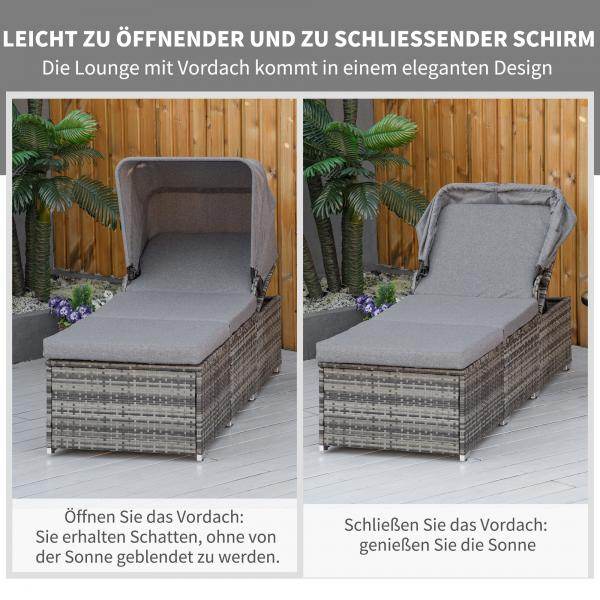 Sonnenliege aus Polyrattan mit Sonnendach Gartenliege grau - Palo24