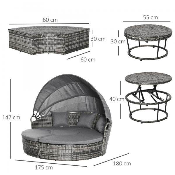 5-tlg. Rattan Sonneninsel Loungegruppe mit Sonnendach grau - Palo24