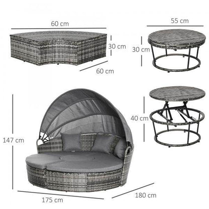 5-tlg. Rattan Sonneninsel Loungegruppe mit Sonnendach grau - Palo24