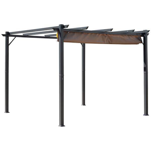 Pergola Pavillon Terrassenüberdachung mit Schiebedach Garten Alu Kohlegrau+Kaffeebraun 3x3x2,23 m - Palo24