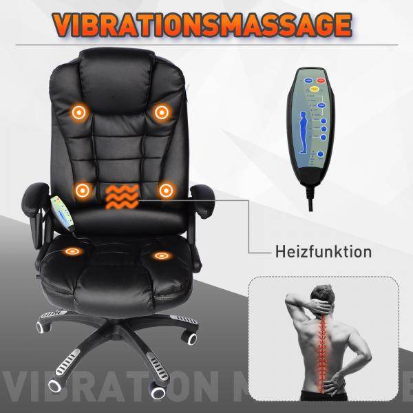 Massage-Chefsessel mit Wärmefunktion drehbar schwarz - Palo24