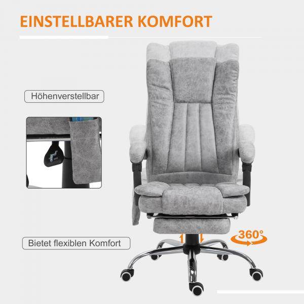 Bürostuhl Massagesessel Heizfunktion Liegefunktion Fußstütze Grau - Palo24
