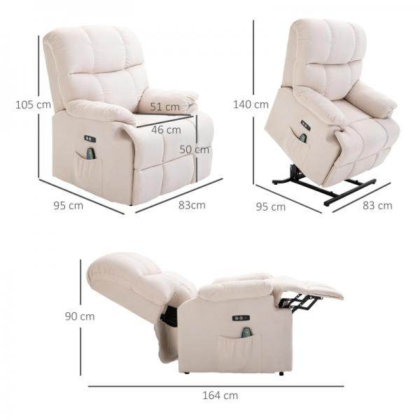 Massagesessel mit Wärmefunktion Aufstehhilfe Flanell Beige - Palo24