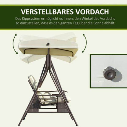 2-Sitzer Hollywoodschaukel Gartenschaukel mit Sonnendach Kissen Metall Polyester Beige - Palo24