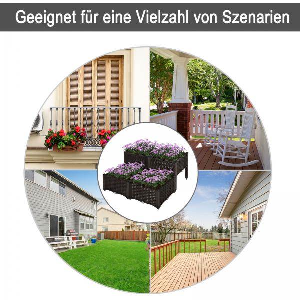 Hochbeet, 4-teiliger Pflanzkasten mit Abflusslöchern, Blumenkasten - Palo24