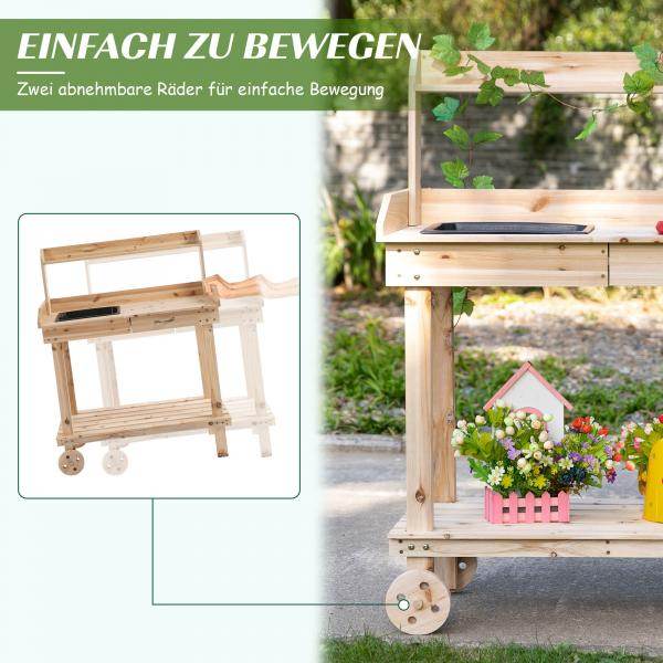 Pflanztisch Gärtnertisch Waschbecken Blumentisch Massivholz, Natur - Palo24