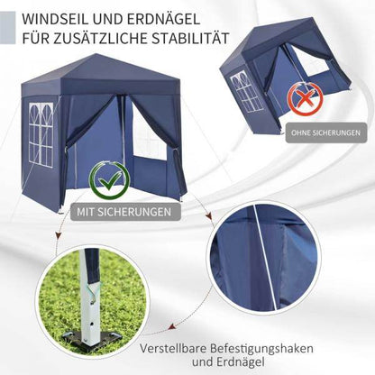 Faltpavillon Festzelt 2 grosse Fenster blau, 2x2x2,4 m - Palo24