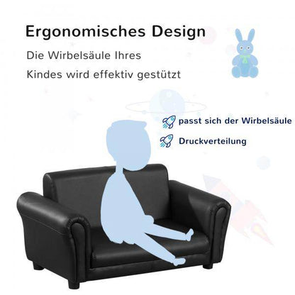 Kindersofa mit Hocker Sofa Sessel Kinder Kindersessel PVC schwarz - Palo24