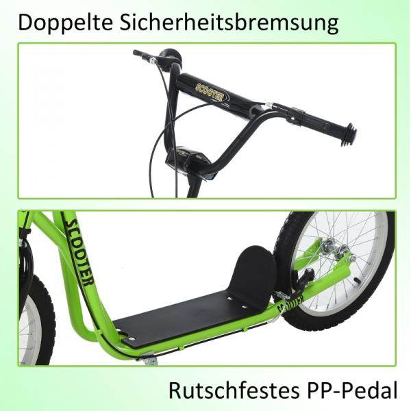 Kinderroller Scooter Tretroller Cityroller Kickscooter Kickboard mit Luftreifen 16 Zoll Grün - Palo24