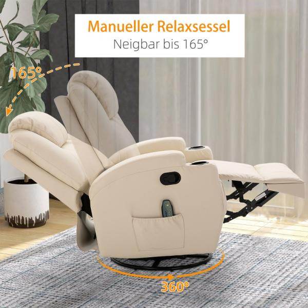 Massagesessel Elektrisch 5 Massage-Modi Liegefunktion Schaumstoff Cremeweiss - Palo24