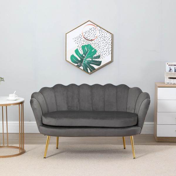 2-Sitzer Loungesofa Grau Messing 130 cm x 63 cm x 73 cm - Palo24
