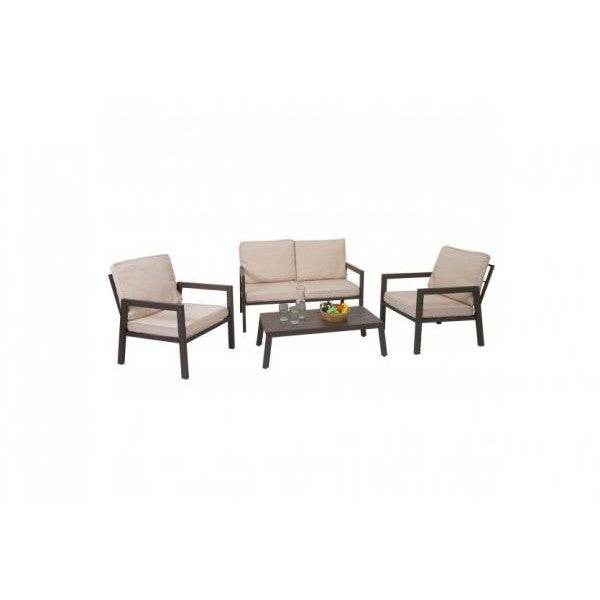Garnitur Gartenlounge Gartengarnitur Lounge-Set Sitzgruppe Sofa, Metall ~ Polster creme-weiss - Palo24