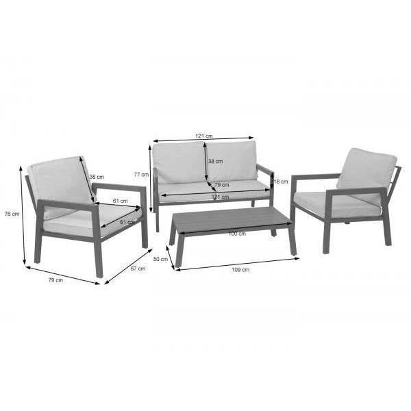 Garnitur Gartenlounge Gartengarnitur Lounge-Set Sitzgruppe Sofa, Metall ~ Polster grau - Palo24