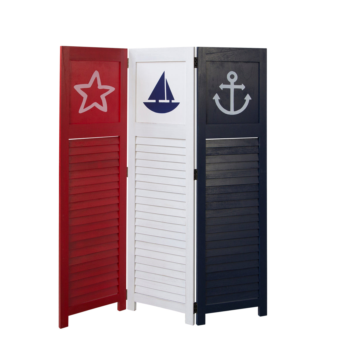 Paravent Rot Weiss Schwarz maritime Motive | 3 teilig Raumteiler Trennwand Sichtschutz