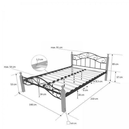 Metallbett 140 x 200 Bettgestell Doppelbett Bettrahmen Lattenrost schwarz - Palo24