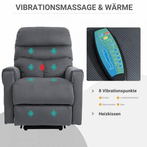 Fernsehsessel mit Aufstehhilfe Massage Dunkelgrau - Palo24