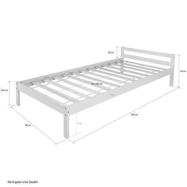 Holzbett Jugendbett Kinderbett 90x200 weiss Bett Tagesbett Einzelbett Bettgestell - Palo24