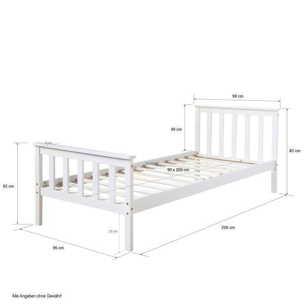 Jugendbett Einzelbett Kinderbett Bettgestell 90x200 weiss Tagesbett Holzbett - Palo24