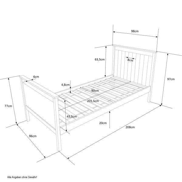 Jugendbett Einzelbett Holzbett Bettgestell 90x200 weiss Tagesbett Bett Kiefer - Palo24