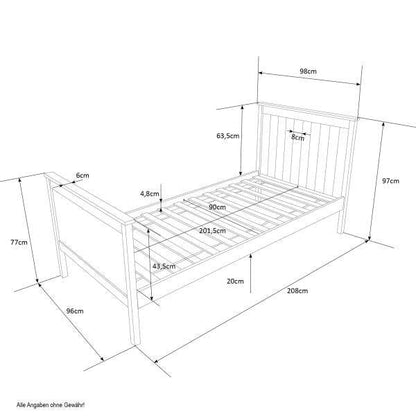 Jugendbett Einzelbett Holzbett Bettgestell 90x200 weiss Tagesbett Bett Kiefer - Palo24