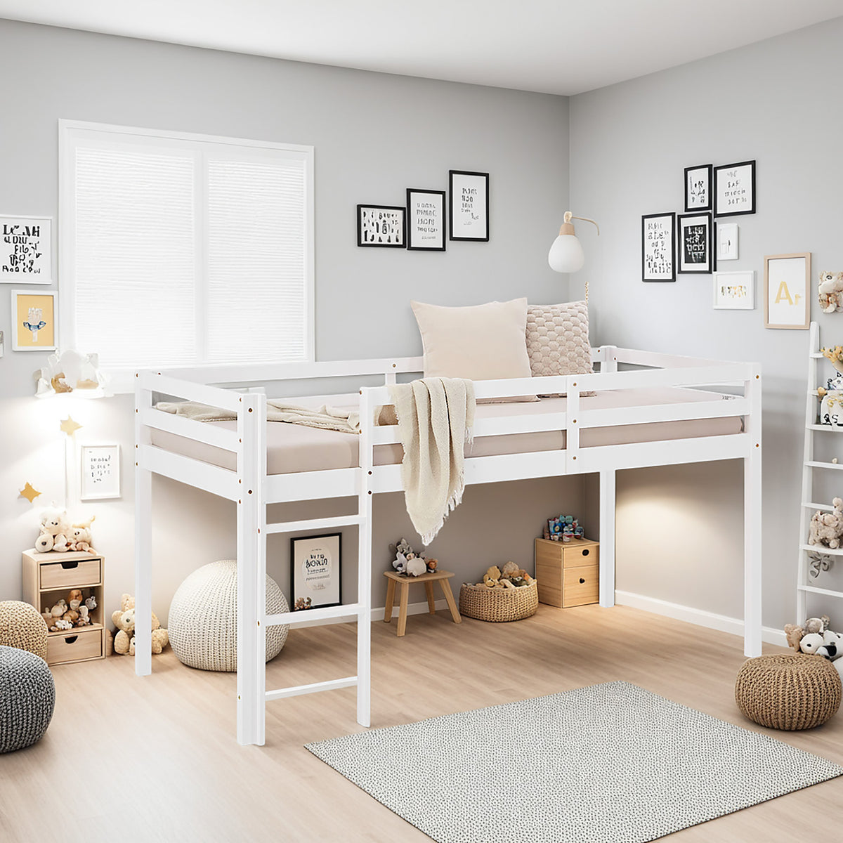 Lit mezzanine lit ludique lit enfant échelle pin blanc 90x200 lit jeunesse massif