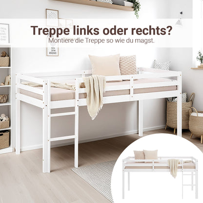 Lit mezzanine lit ludique lit enfant échelle pin blanc 90x200 lit jeunesse massif