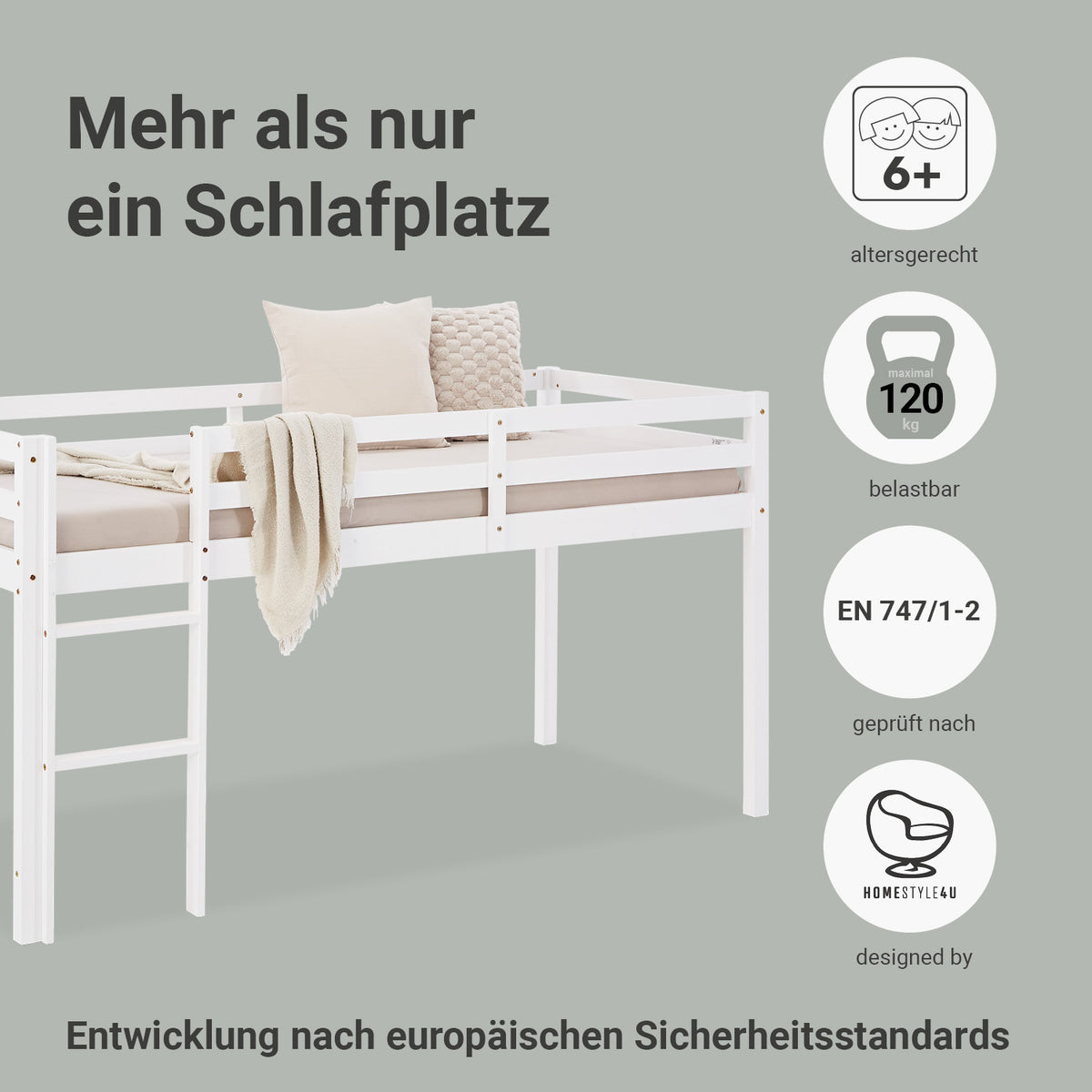 Lit mezzanine lit ludique lit enfant échelle pin blanc 90x200 lit jeunesse massif
