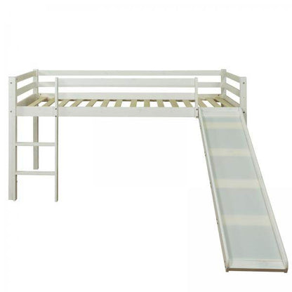 Hochbett Spielbett Kinderbett 90x200 cm Lattenrost Matratze Leiter Rutsche Weiss Holz Massiv - Palo24