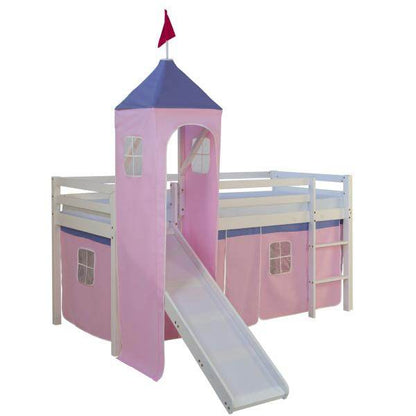 Hochbett Spielbett Kinderbett Rutsche Turm Vorhang pink 90x200 Jugendbett - Palo24
