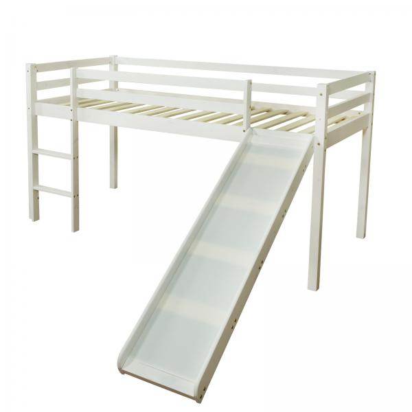 Hochbett Kinderbett 90x200 Weiss Rutsche Turm Spielbett Jugendbett Holz - Palo24