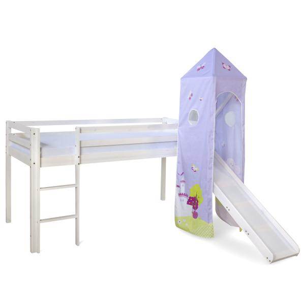 Hochbett Kinderbett 90x200 Weiss Rutsche Turm Spielbett Jugendbett Holz - Palo24