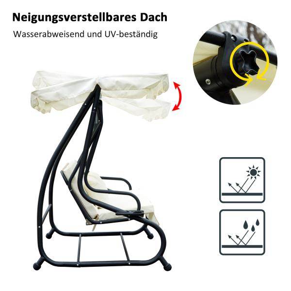 Hollywoodschaukel 3-Sitzer Liegefunktion Stahl Beige 200x120x164cm - Palo24