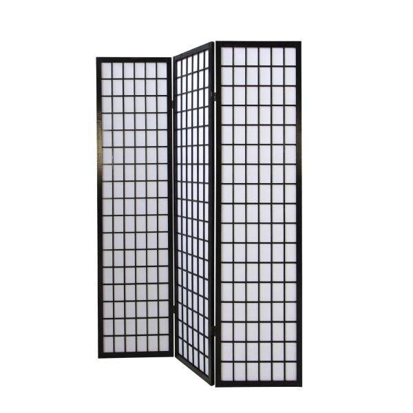 3 fach Holz Paravent Raumteiler Shoji schwarz - Palo24