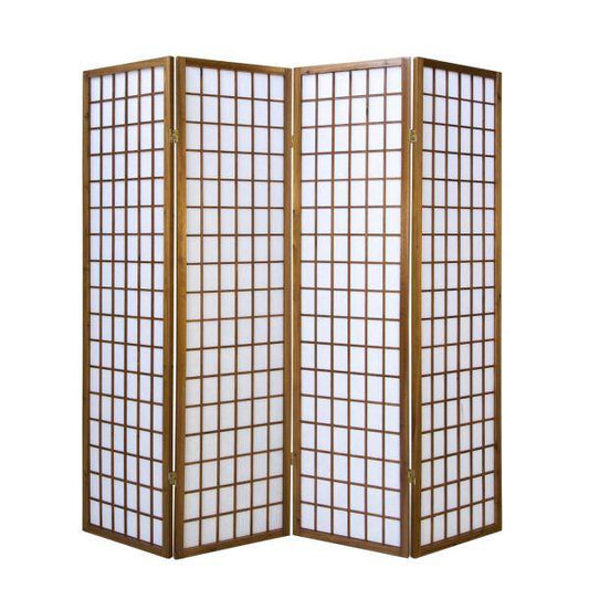 4 fach Holz Paravent Raumteiler Shoji braun - Palo24