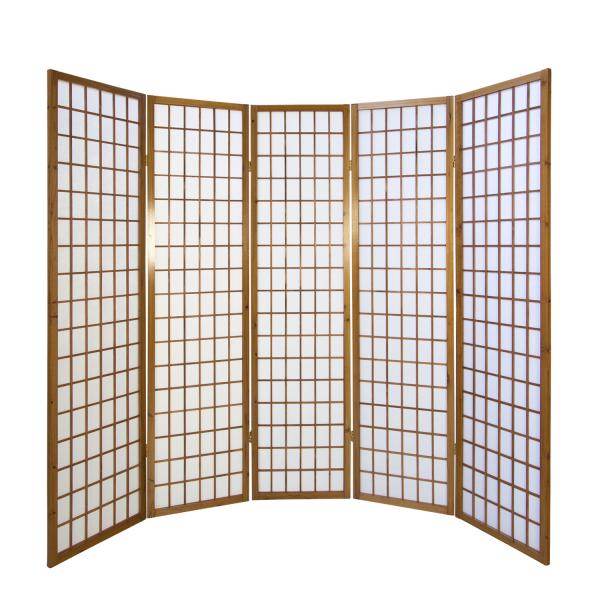 5fach Holz Paravent Raumteiler Trennwand Shoji Faltbar Tabak Braun - Palo24