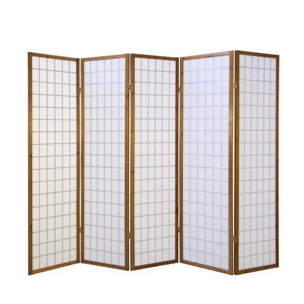 5fach Holz Paravent Raumteiler Trennwand Shoji Faltbar Tabak Braun - Palo24