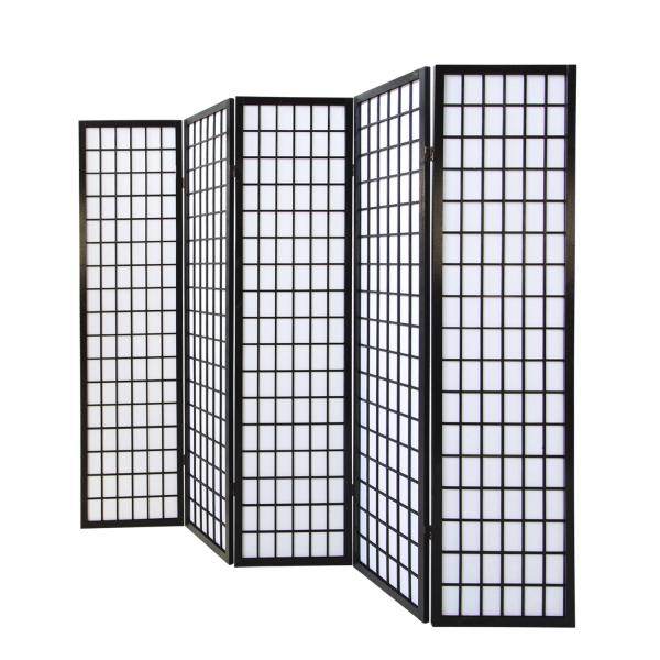 5 fach Holz Paravent Raumteiler Shoji schwarz - Palo24