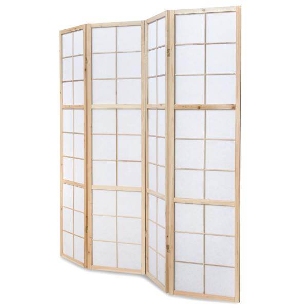 4fach Holz Paravent Raumteiler Shoji in natur - Palo24