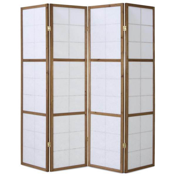 4fach Holz Paravent Raumteiler Shoji in tabak - Palo24