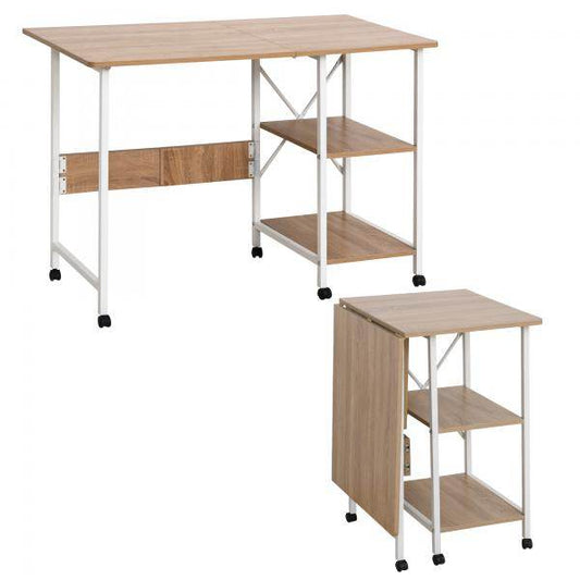 Klapptisch Tisch Schreibtisch Bürotisch mit Rollen Computertisch Mobil MDF Natur - Palo24