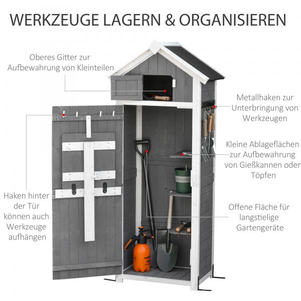 Gerätehaus Geräteschuppen  mit Klapptisch Grau Weiss - Palo24