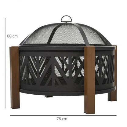 Feuerschale Feuerkorb mit Funkenschutz Grillrost Garten BBQ Schwarz+Braun - Palo24