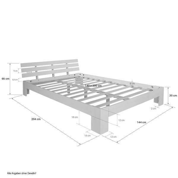 Futonbett 140x200 weiss Holzbett Doppelbett - Palo24