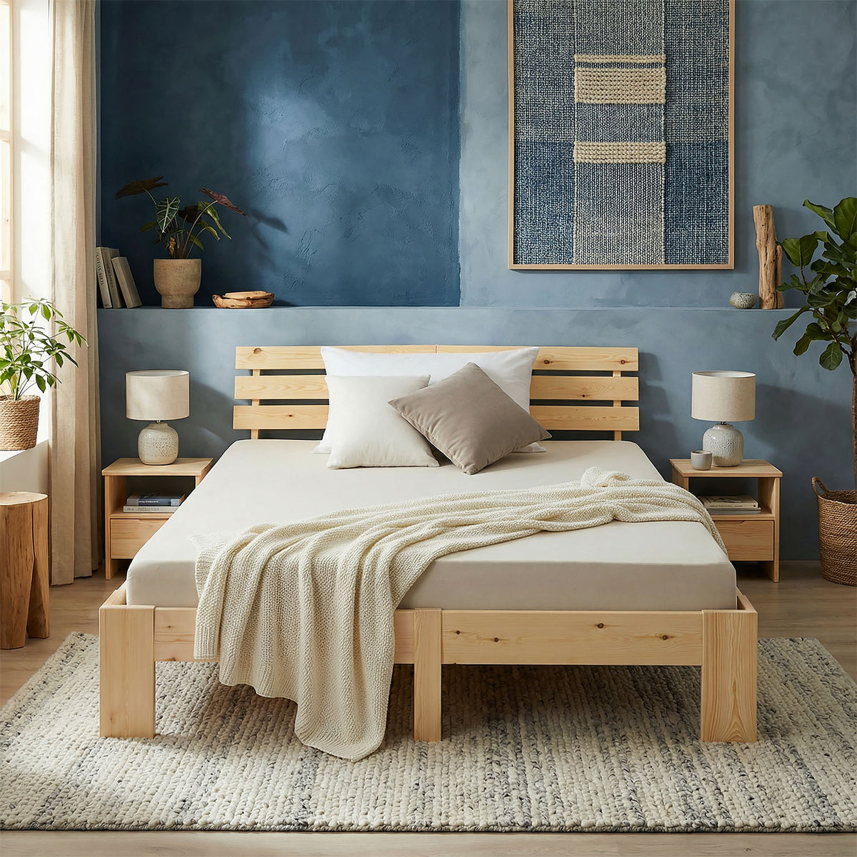 Doppelbett Holzbett Futonbett 160x200 natur Kiefer Bett Bettgestell Massivholz
