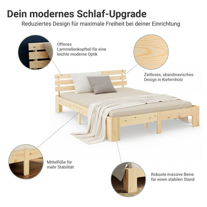 Doppelbett Holzbett Futonbett 160x200 natur Kiefer Bett Bettgestell Massivholz