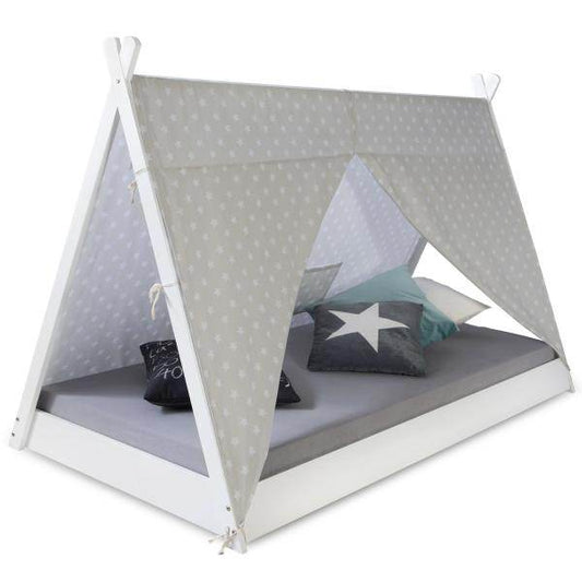 Kinderbett TIPI 90x200 Jugendbett weiss grau Holzbett Kinderzimmer Stoff - Palo24
