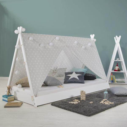 Kinderbett TIPI 90x200 Jugendbett weiss grau Holzbett Kinderzimmer Stoff - Palo24
