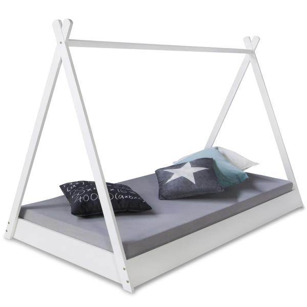 Kinderbett TIPI 90x200 Jugendbett weiss grau Holzbett Kinderzimmer Stoff - Palo24