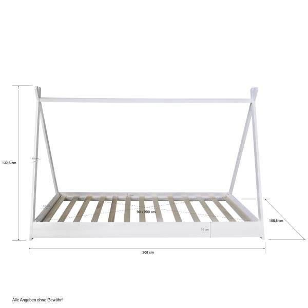 Kinderbett TIPI 90x200 Jugendbett weiss grau Holzbett Kinderzimmer Stoff - Palo24