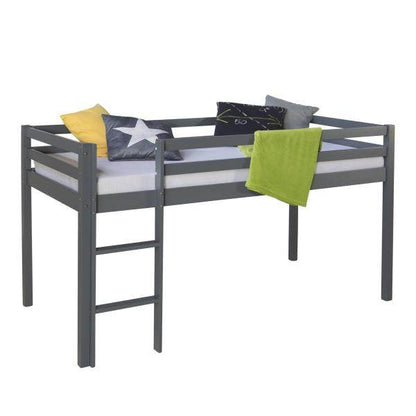 Hochbett Spielbett Kinderbett 90x200 cm Lattenrost Matratze Leiter Rutsche Weiß Grau Holz Massiv - Palo24